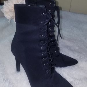 Black satin laced up boots